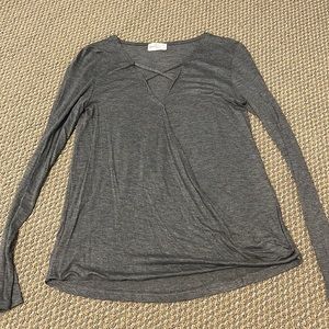 Glitz Grey Long Sleeve Cross Neck Top